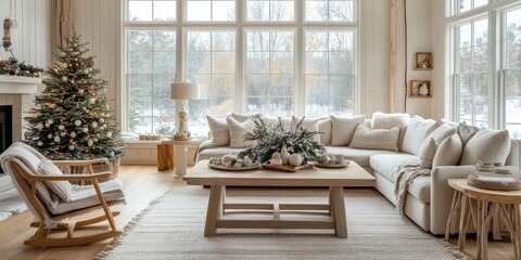 Fototapeta premium A cozy interior space decorated for the Christmas holiday season