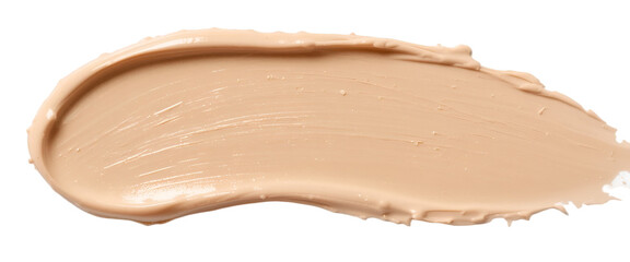 creamy beige-colored smear of cosmetic foundation or paint against a transparent background