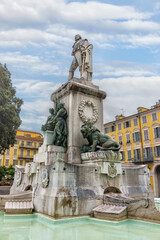 Fototapeta premium Historical monument and the statue of Giuseppe Garibaldi (built in 1891) on the Place Garibaldi in Nice, France.