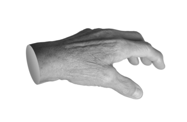 Elderly hand reaching out, fingers slightly curled in a grasping gesture. Wrinkled skin, visible veins, and natural aging details highlighted in a realistic pose. Close up, monochrome, isolated on