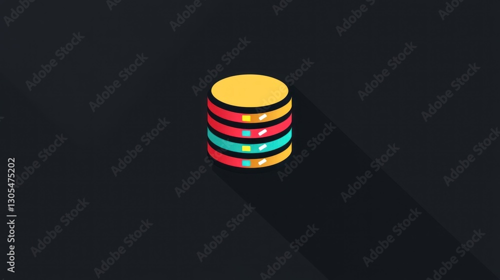 Poster stacked colorful data disks on dark background
