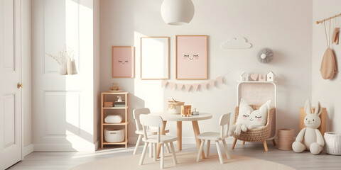 Minimalist Scandinavian Children's Room with Soft Pastel Decor