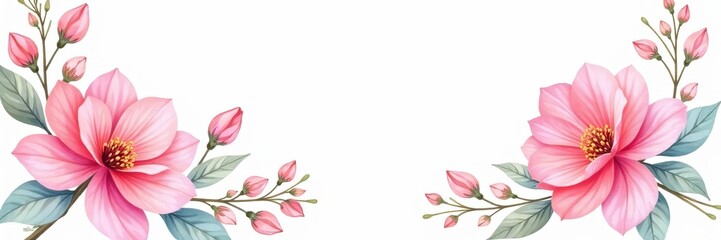 Obraz premium Soft pastel watercolor flowers on a white background, perfect for wedding invitations or feminine designs, watercolor, floral