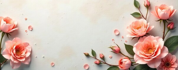 Soft peach floral design on textured wallpaper background, elegant, vintage