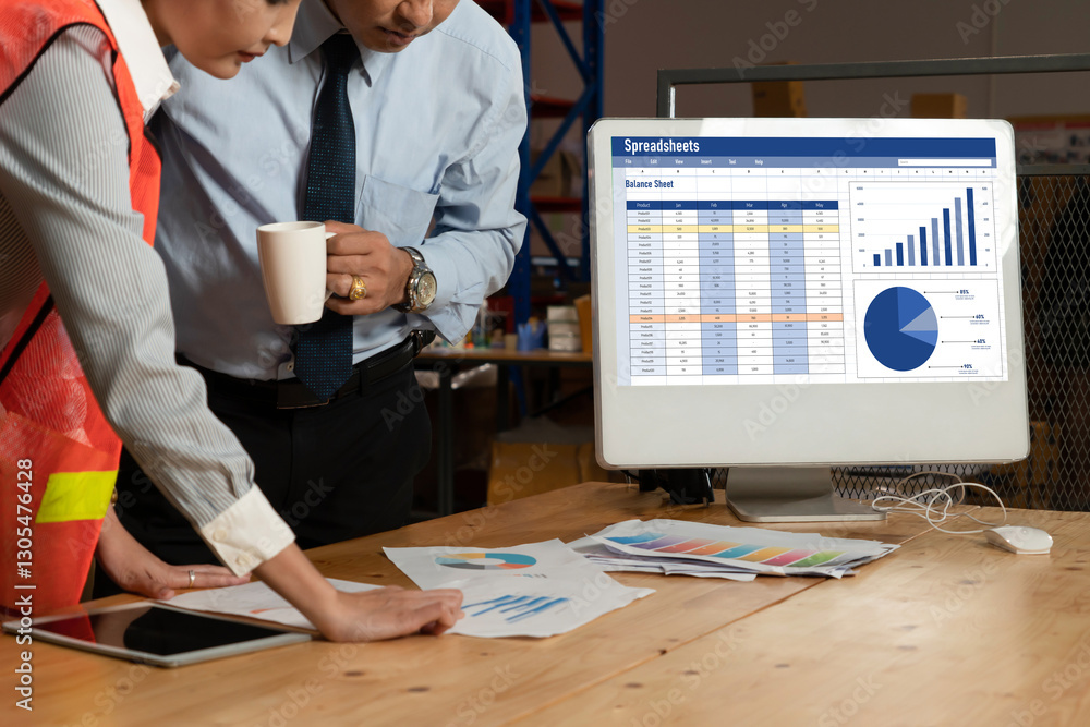 Poster spreadsheet document information financial startup concept. data and graphs in spreadsheet documents