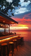 Beach bar sunset Caribbean ocean view