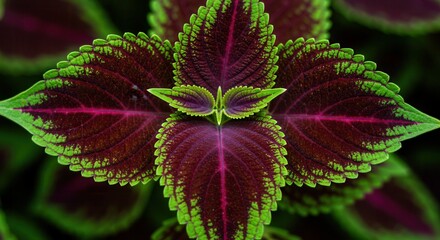 Close-up of Coleus Plant Leaves Displaying Maroon and Green Edges