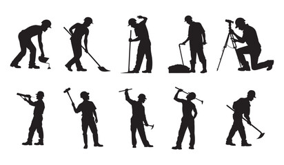 Fototapeta premium Set of Vector Silhouettes Depicting Manual Labor Workers in Various Tasks - Perfect for Construction, Maintenance, Industrial, and Professional Design Projects