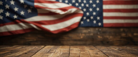Rustic Workshop Background with Stars & Stripes and Chalkboard Message Space

