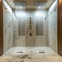 Elegant rainfall shower head in luxurious bathroom design high resolution picture
