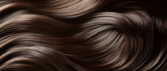 Fototapeta premium Flowing locks of rich, brown hair cascade smoothly, shining under soft light, highlighting texture and natural beauty.