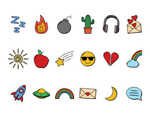 Colorful Hand Drawn Doodle Icons Set, Doodle Elements Collection