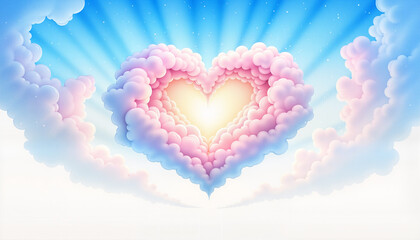 Obraz premium Heart-shaped cloud formation against a bright blue sky, perfect for love-themed designs and greetings