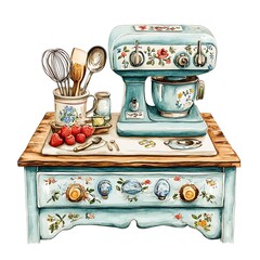 Floral stand mixer with retro design and decorative bowl high resolution picture