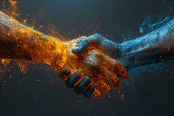 Obraz premium Fire and Water Handshake. A Digital Abstract of Unity and Balance