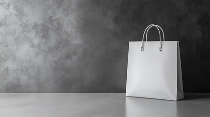 white paper bag shopping bag mockup with grey background wall