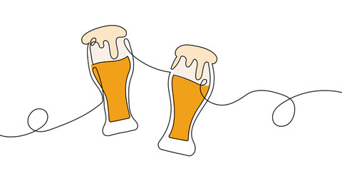 A minimalist one-line drawing of two beer glasses, capturing a moment of celebration and togetherness.