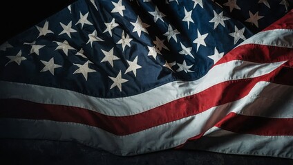 Bold American Flag on Dark Backdrop with Room for Messaging

