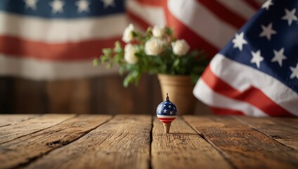 Cozy Wooden Surface Set Against a Soft Focus Backdrop Celebrating National Holidays

