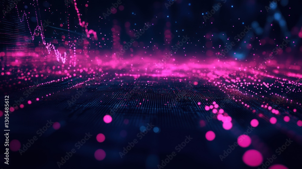 Poster abstract data visualization, digital chart, data points, glowing light, futuristic graphic design