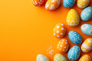 Decorated Easter eggs with floral patterns on an orange background. AI generated image
