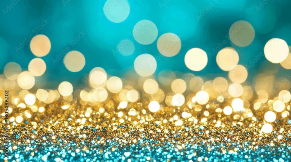 Poster sparkling golden and turquoise bokeh background with shimmering light for festive occasions