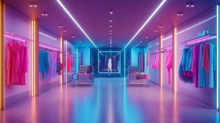 Neon-lit fashion store interior