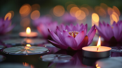 Beautiful Pink Lotus Flower Blooming in a Water Pond: A Summer Garden of Aquatic Flora