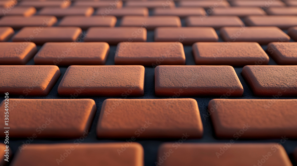 Poster close-up view of textured terracotta bricks arranged in a pattern, showcasing their rich color and r