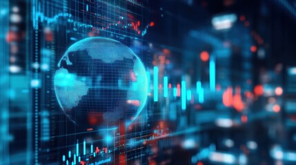 Obraz premium Global financial data analysis, digital interface, economic trends