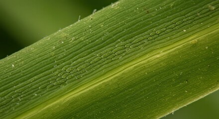 Close-up Green Leaf Surface Showing Cells and Veins Detail