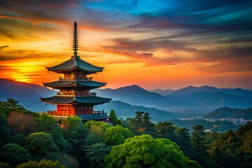 Kiyomizu-dera Temple Silhouette, Kyoto, Japan - Stunning Sunset Backdrop