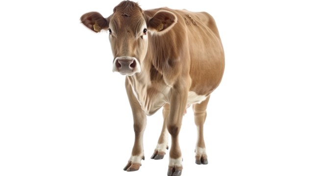 Large and productive Brown Swiss cows grey-brown in color isolated on transparent background