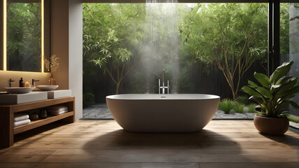 Fototapeta premium Elegant Spa Bathroom with Soft Lighting