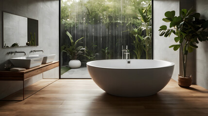 Fototapeta premium Elegant Spa Bathroom with Soft Lighting