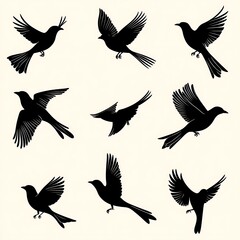 Obraz premium Nine Flying Bird Silhouettes