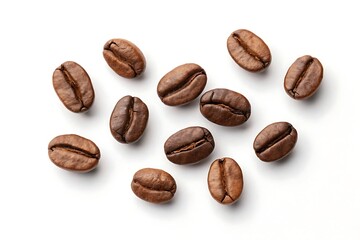 Obraz premium Roasted coffee beans isolated on white background, aromatic and fresh