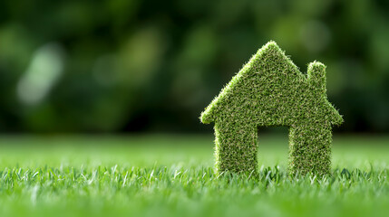 A creative representation of a house made from lush green grass, symbolizing eco-friendly living and sustainability. Ideal for concepts related to nature, home, and environment.
