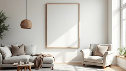 mock up poster frame in modern interior background, living room, Scandinavian style