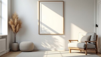 mock up poster frame in modern interior background, living room, Scandinavian style
