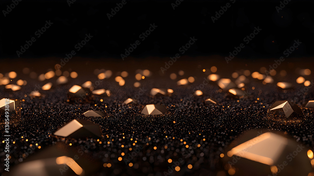 Poster a stunning abstract composition featuring shimmering gold shapes atop a textured dark surface, creat