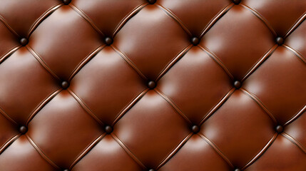 Fototapeta premium A close-up view of an elegant brown tufted leather wall, showcasing intricate details and a luxurious texture. Perfect for interior design, decor, or furniture themes.