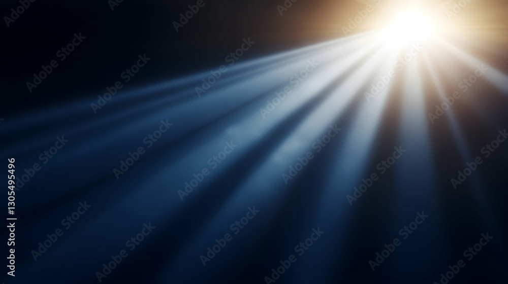 Poster a mesmerizing display of light beams breaking through darkness, creating a dramatic and tranquil atm