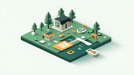 Isometric Neighborhood Green Landscape View
