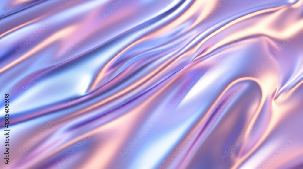 Poster a visually captivating abstract image showcasing smooth, flowing waves of iridescent fabric with a b