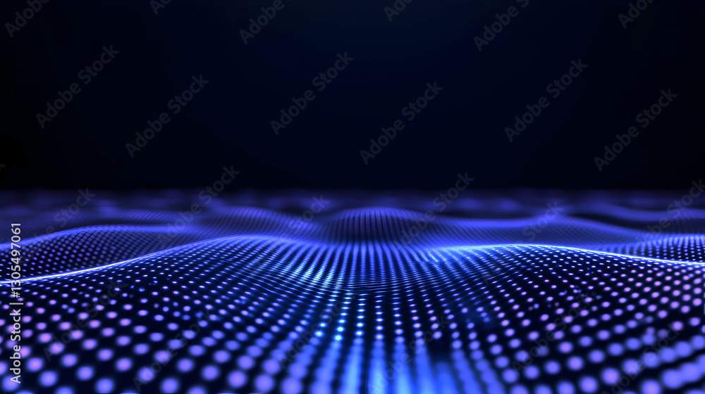Poster this abstract image features a mesmerizing blue landscape created from a grid of glowing dots. the s
