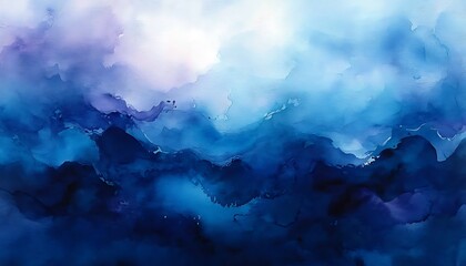 Blue Ink Mountainscape Abstract Art