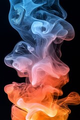 A blue and orange smoke on a black background