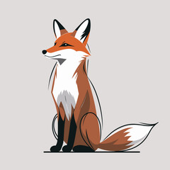 Obraz premium Elegant Sitting Fox Illustration, Modern Digital Art, Minimalist Background