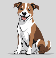 Fototapeta premium Smiling Brown and White Dog Sitting, Modern Digital Illustration, Grey Background